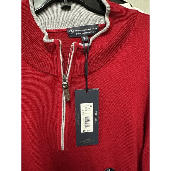 Hart Schaffner Marx Mens Big & Tall Red 2XLT Quarter Zip Merino Wool Sweater - Picture 6 of 9